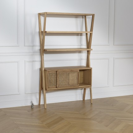 DOROTHY - Etagère contemporaine en chêne et cannage