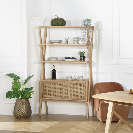 DOROTHY - Etagère contemporaine en chêne et cannage