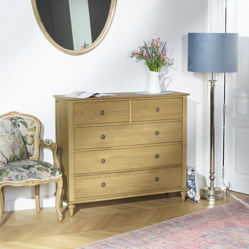OLIVIA - Commode romantique en chêne, 5 tiroirs