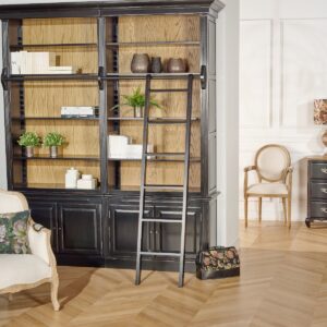Bibliothèque ouverte style shabby chic, pieds en bois massif, 4 portes et 8 étagères